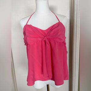 SMART SET 100% SILK Halter Camisole Blouse Pink Tie Front Size L